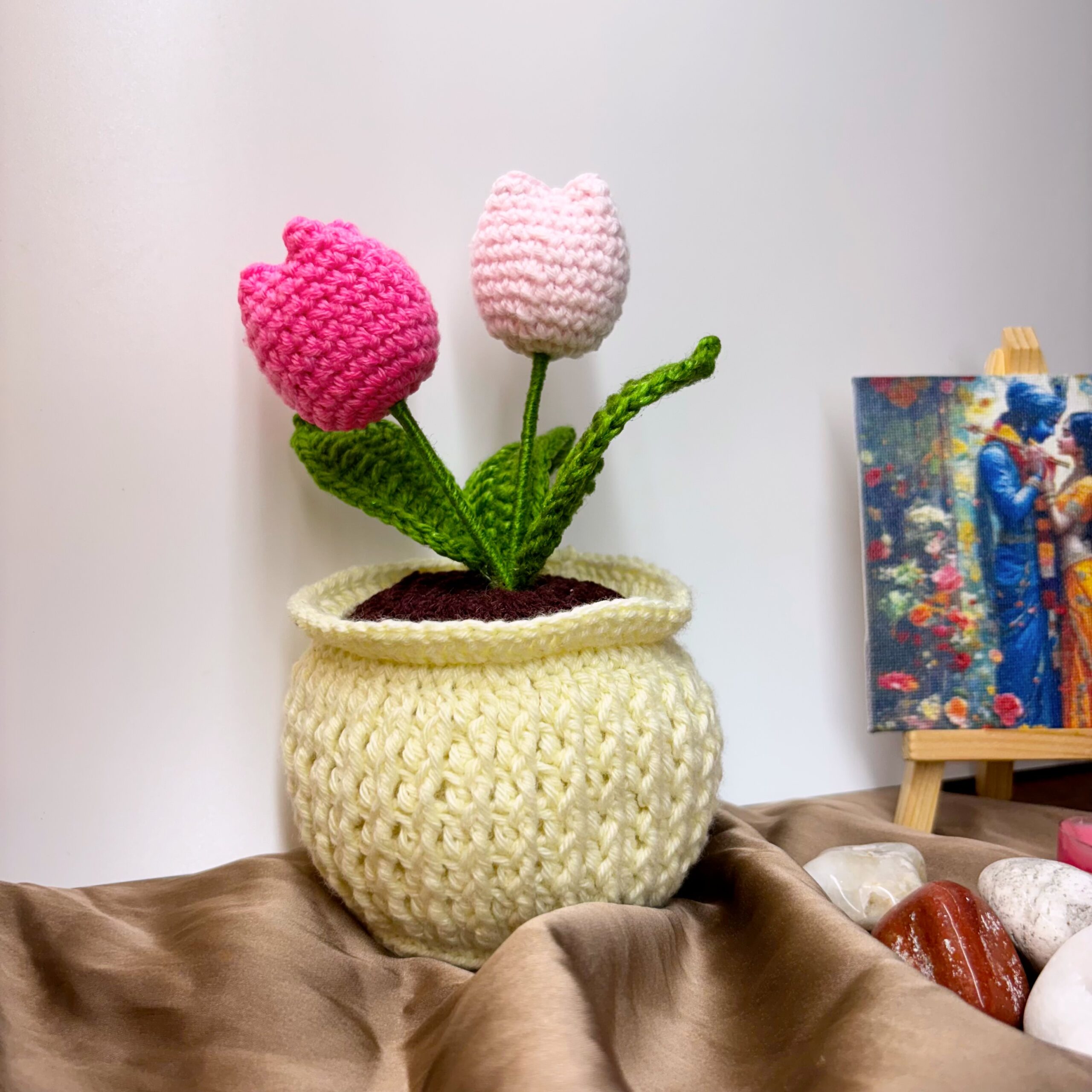 Twin tulip Crochet Pot