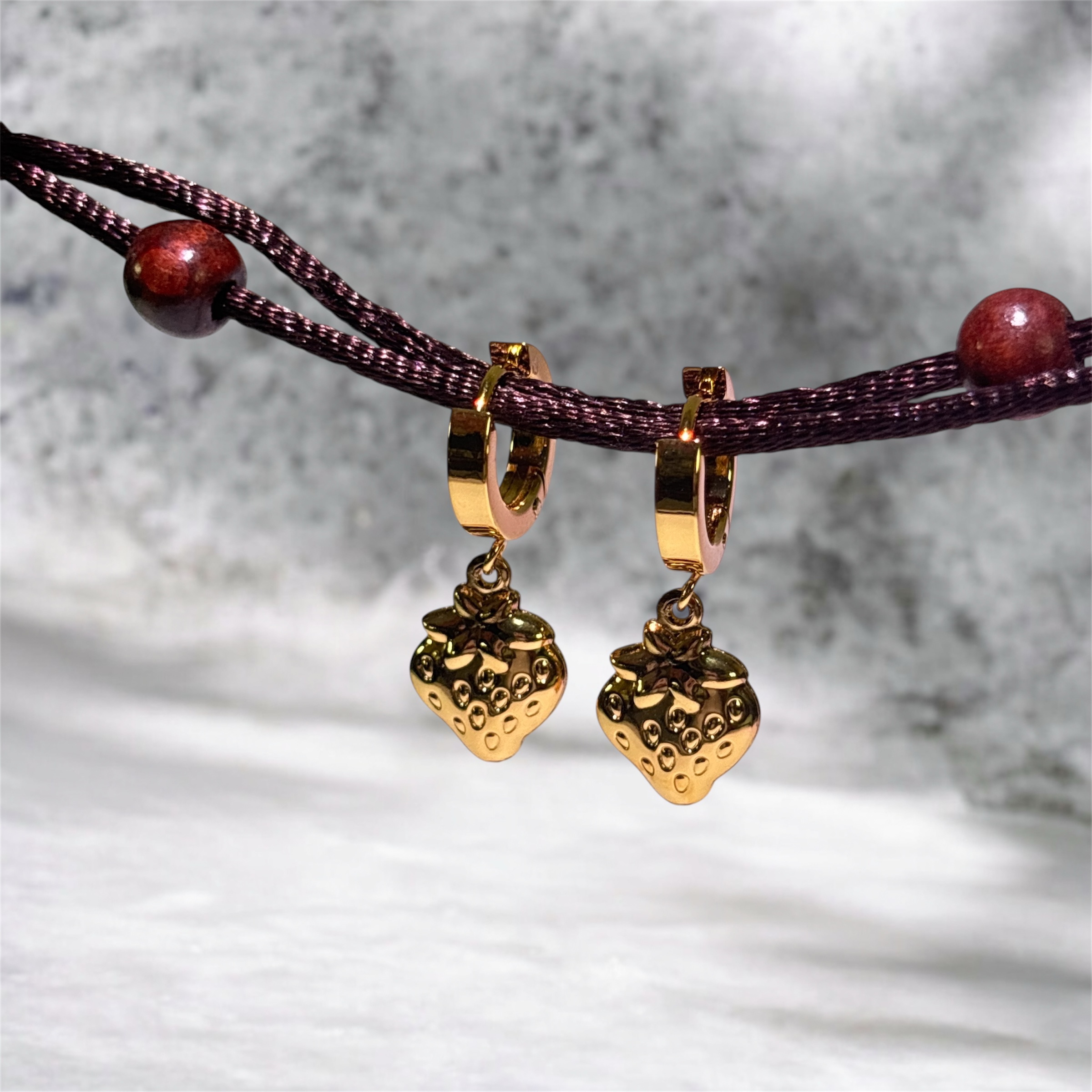 Golden Strawberry Drop Earring